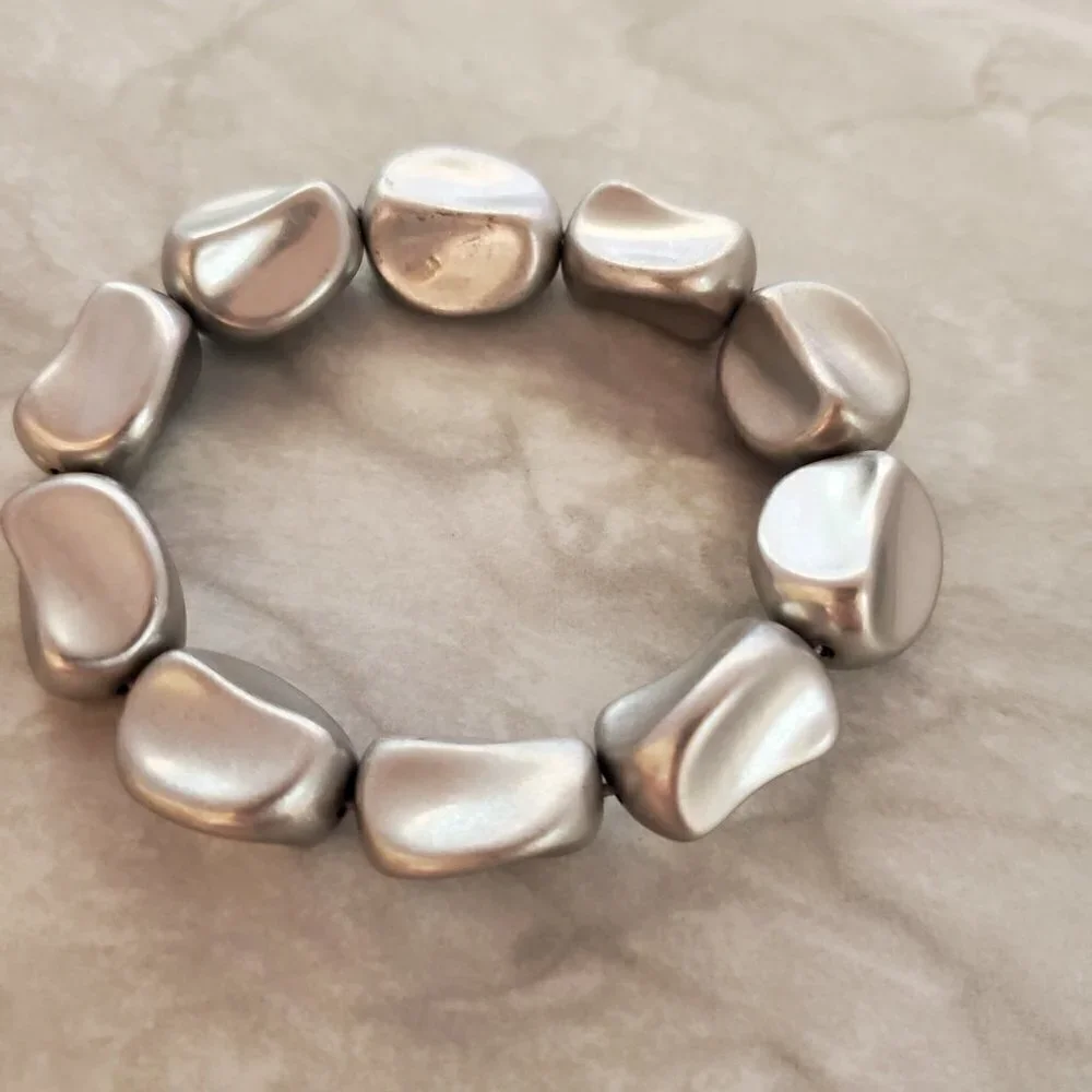 ✨ Silver Chunky Beaded Beads Elastic Streatch Bracelet ✨ - Picture 6 of 9